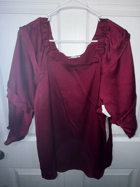 Liz Claiborne Burgundy Ruffle Square-Neck Blouse size M